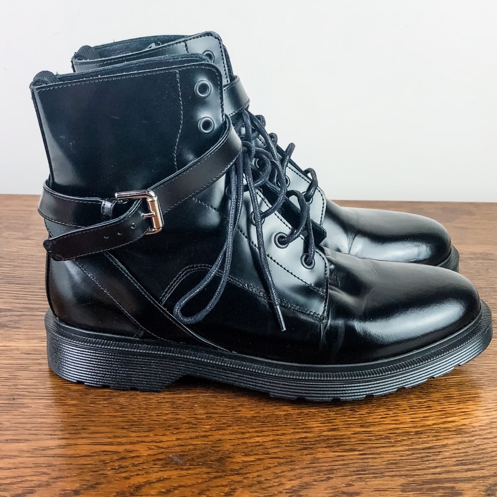 MAJE • Frank Polished Black Leather Combat Boots - Picture 3 of 11